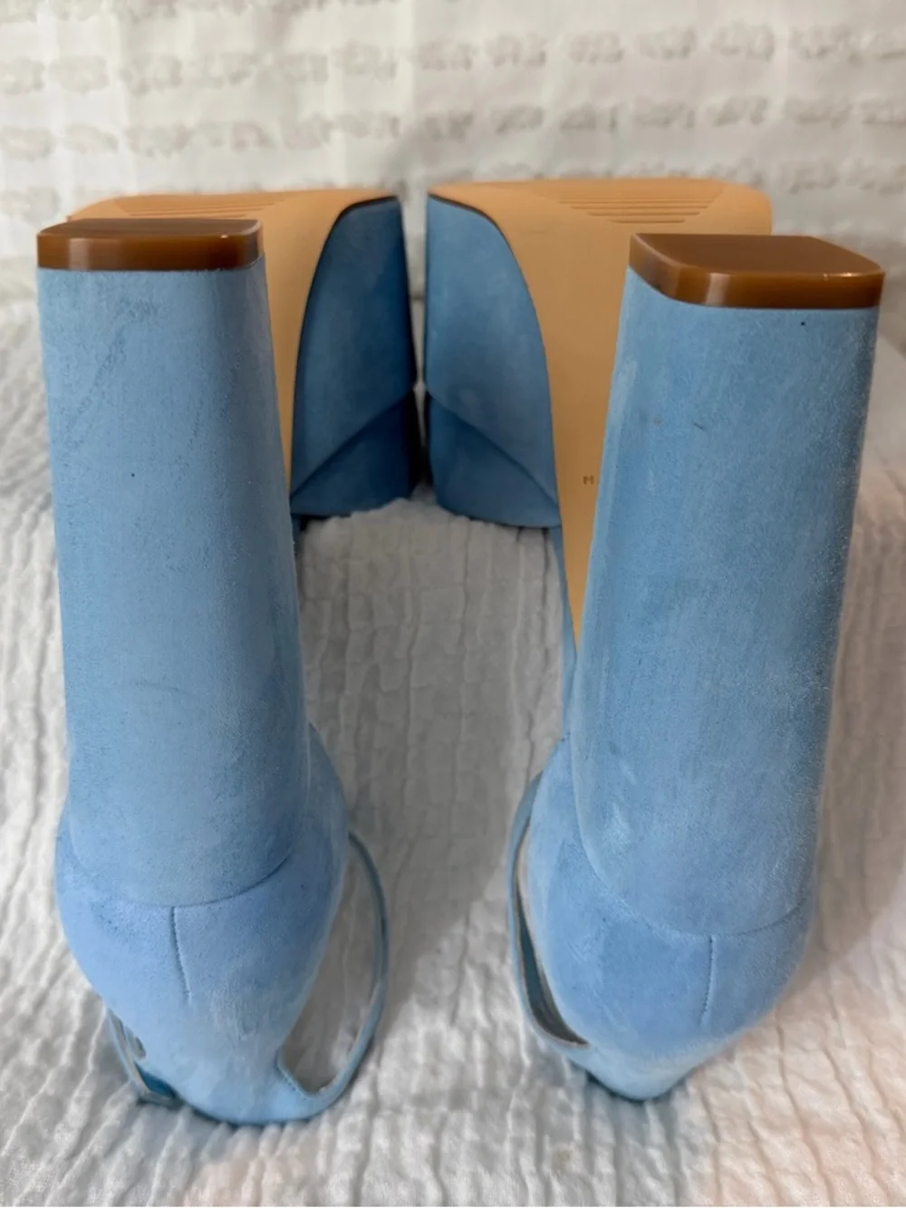 Marc Fisher Sky Blue Suede Platform Ankle-Strap Block Heel Sandals